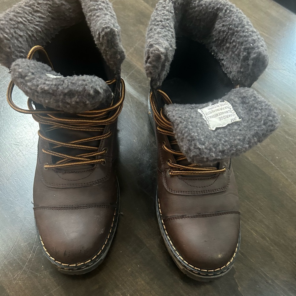 Eddie Bauer Brown Leather Boots with Gray Knit Lining